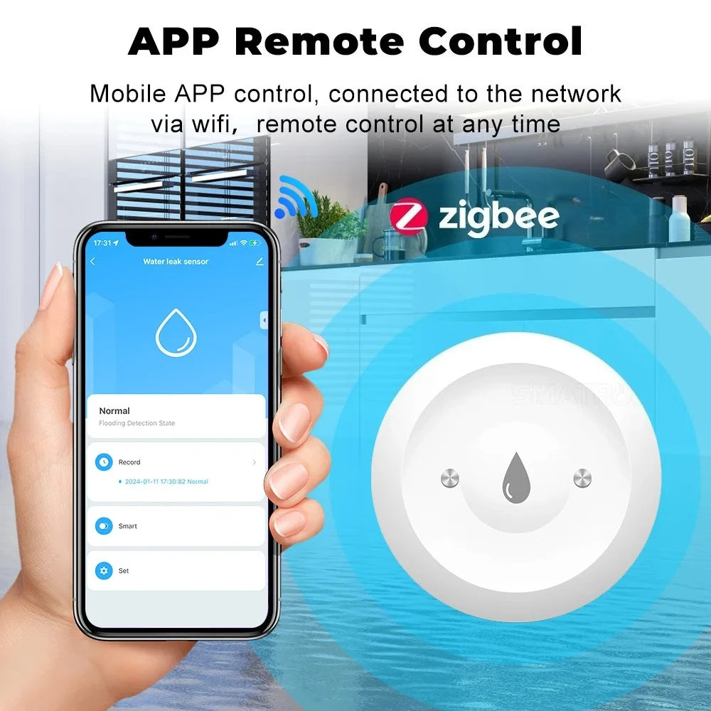Zigbee Water Leak Sensor Smart Flood Detector App Remote Monitor Smart Life Home Assistant Kitchen Bathroom Security Alarm