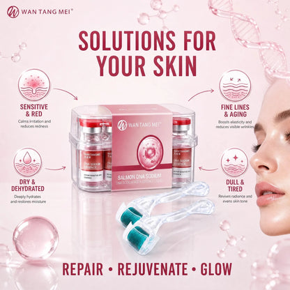 WANTANGMEI Sanwen Salmon DNA Sodium Serum with 0.25mm Micro-Needle Roller for Sensitive Skin: Hydrating and Anti-Aging Serum