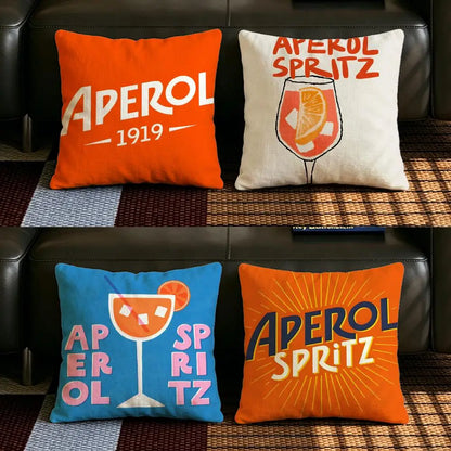 Brand A-Aperol L-Logo S-Spritz Cushion Cover Natural Linen Pillowcase Set, All-in-One Decor for Sofa, Bedroom & Chair