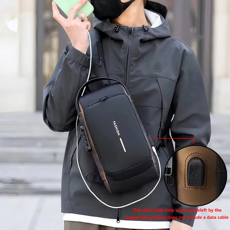 Men's anti-theft chest bag, fashionable motorcycle and casual sports sloping backpack, durable Oxford fabric