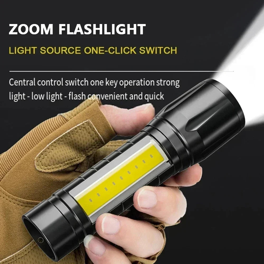 Portable COB+LED Camping Light Flashlight USB Rechargeable Zoom Tactical Torch Lamp Waterproof Emergency Torch Christmas Gift