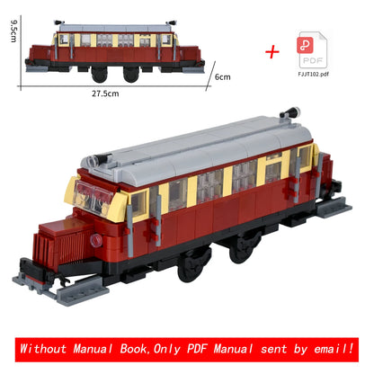 Vintage Dual Cab Train MOC Blocks, Detailed Retro Railway Locomotive, Educational DIY Toy for Train Fans, No Paper Manual