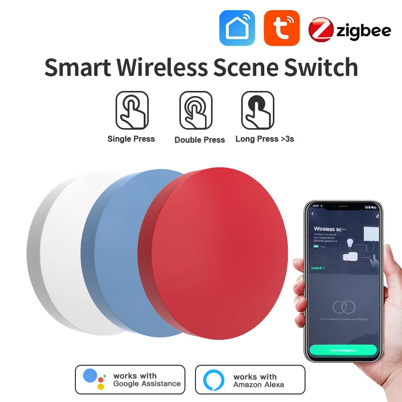 Tuya Zigbee Smart Push Button Wireless Switch Include Battery Remote Control Automation Scenario Switch Work with Alexa Google