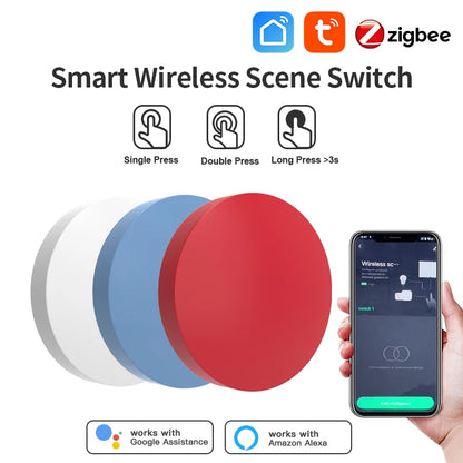 Tuya Zigbee Smart Push Button Wireless Switch Include Battery Remote Control Automation Scenario Switch Work with Alexa Google
