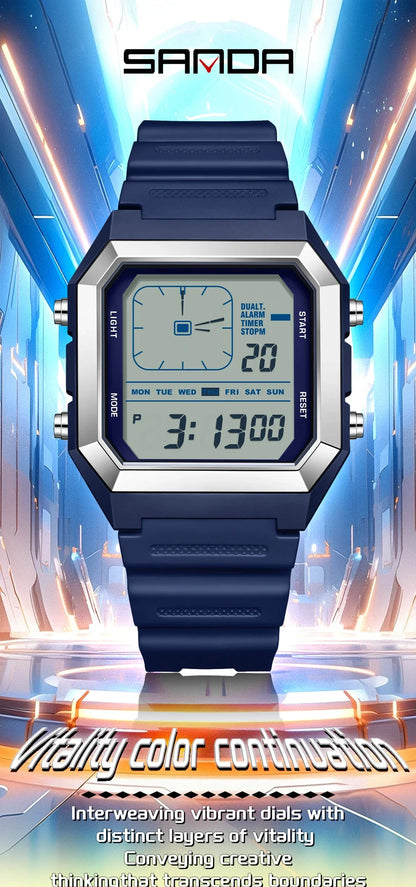 SANDA 6307 Casual Men's LED Electronic Watch Waterproof Sports Alarm Clock Multi functional Student Fashion Electronic Watch