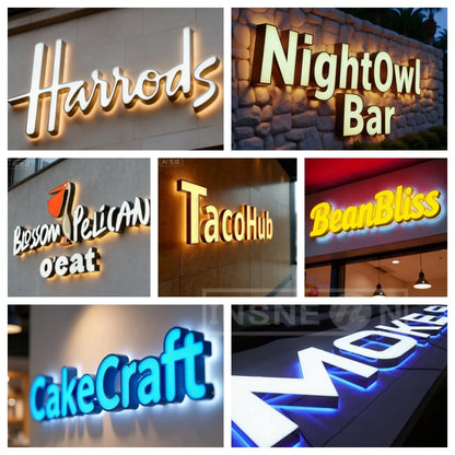 Custom 3D Metal Letter LED Illuminated Signage - Backlit Halo Front Lit Wall Logo for Indoor Outdoor Commercial Business Decor