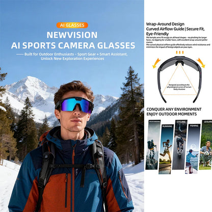 2026 Cycling Glasses with 800W HD Camera UV Protection Voice Assistant AI Translation Bluetooth Wireless Calling Cycling Glasses