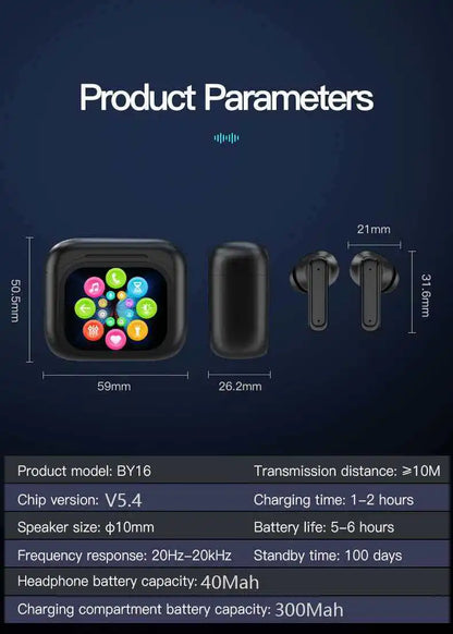 Smart AI Translation Bluetooth Earphones With LCD Display Noise Reduce New Wireless Digital Long Battery Life Display Headphone