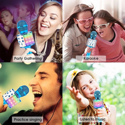 Wireless Bluetooth Karaoke Microphone with Built-in Speaker, Portable Singing Microphone for Kids Adults  with RGB Lights
