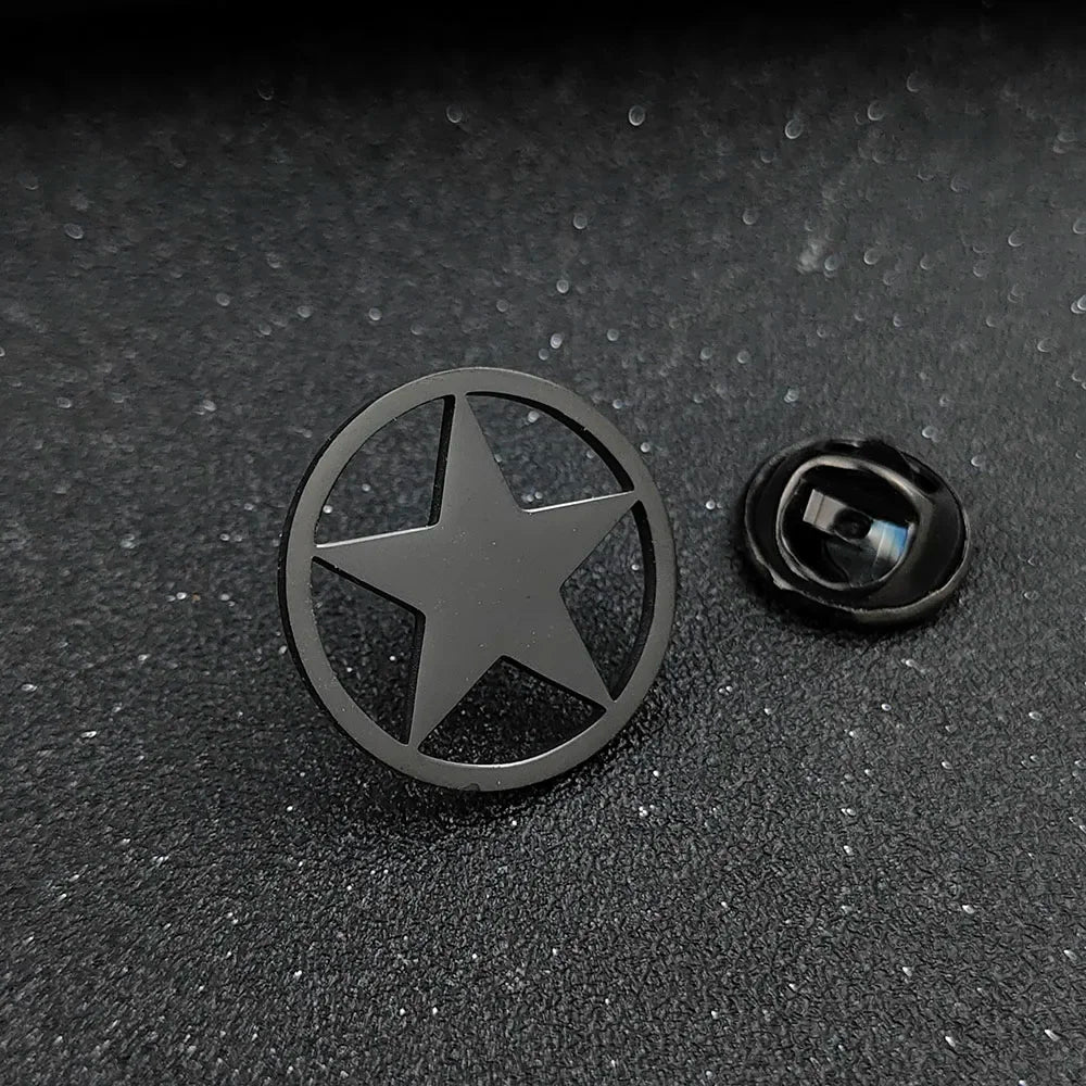 Classic Round Five-pointed Star Gold-plated Brooch, Men's Collar Lapel Pin Black, Suit Accessories, Gift for Husband
