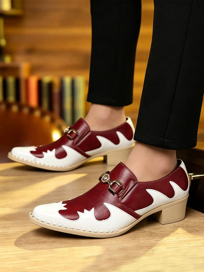 Breathable Comfort Low Heel Men Loafers White Red Patchwork Leather Slip On Business Wedding Casual Dress Shoes
