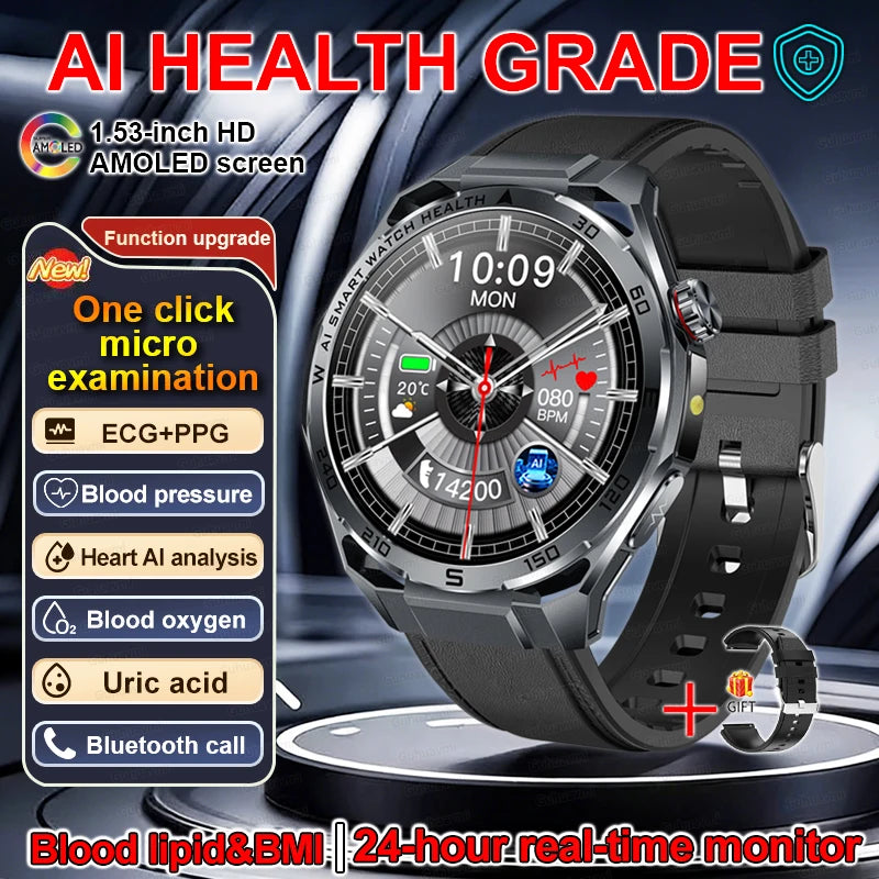 Smartwatch ECG High-End dla mężczyzn Ciśnienie krwi Lipidy Tlen we krwi Analiza ciała Kwas moczowy Monitor Zdrowia Smartwatch dla mężczyzn i kobiet