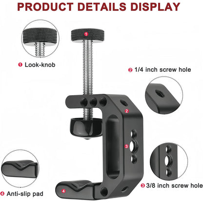 Lanxire Universal C Clamp Mount with 1/4" & 3/8" Threads, Heavy Duty Desktop Clamp for Mic/LCD Monitor/Webcam, Studio - 2Packs