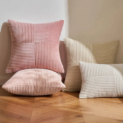 Textured Striped Patchwork Corduroy Throw Pillowcase for Lumbar Pillow Covers 12x20 Inches Cushion Cases Farmhouse Boho Decor