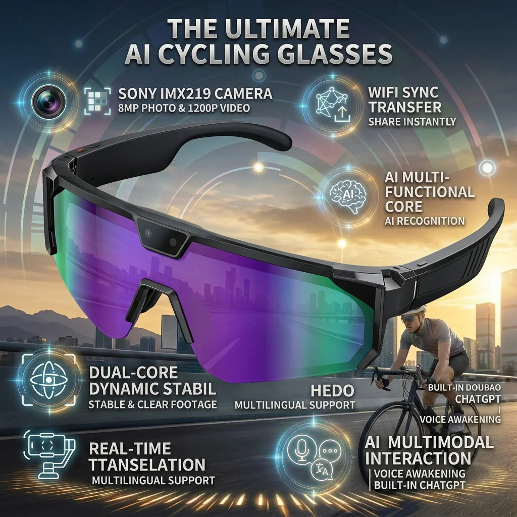 AI Smart Glasses 2026 New, 1200P HD Camera, 30MP Photo, Real Time Translation, Voice Control, Wireless 5.3 for Outdoor Vlog Use