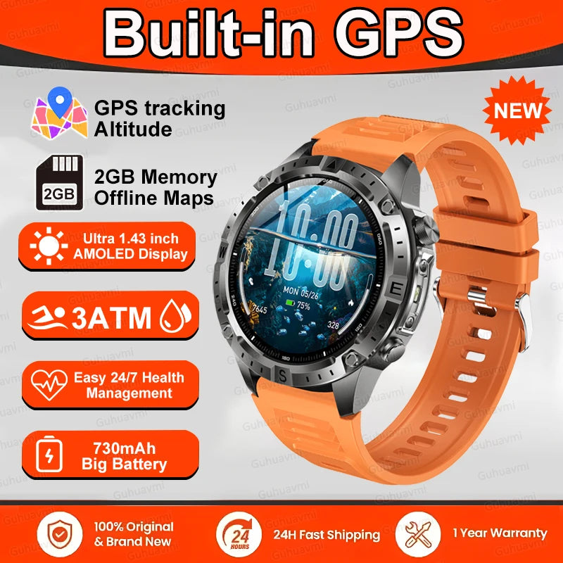 Smart Watch Men GPS Track High End watch Swim Waterproof Smart Watches Swim six axis sensor Sports Smartwatch 2GB Memory GPS Map