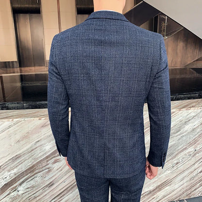 Boutique Suits (Blazer+ Vest + Pants) Men Fashion Hosting Work Business Wedding Casual Linen Art Style Elegant Gentleman's Suit