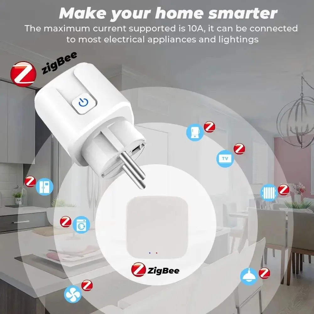 WiFi/Zigbee Smart Plug EU 16A/20A with Power Monitoring Timer Function Socket Compatible with Tuya Alexa Google Home Smart Life
