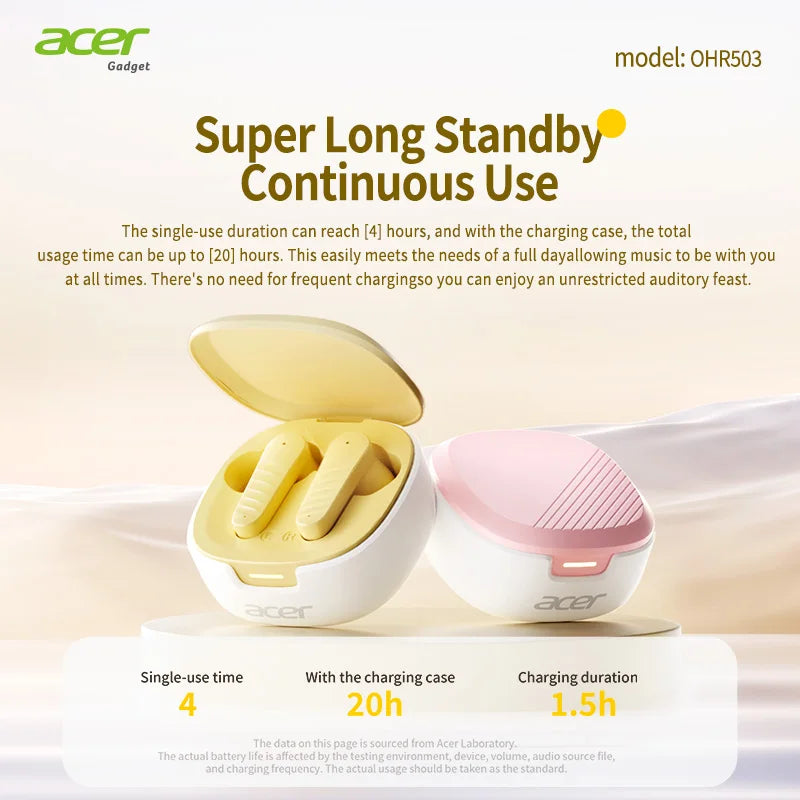 Acer Ohr503 Wireless Headphones, In-Ear Design, Bluetooth Headphones, Stereo Sound Quality, Comfortable to Wear, Suitable for Sports, Running, and Cycling, Compatible with Mobile Phones, Tablets, Android and Ios Systems