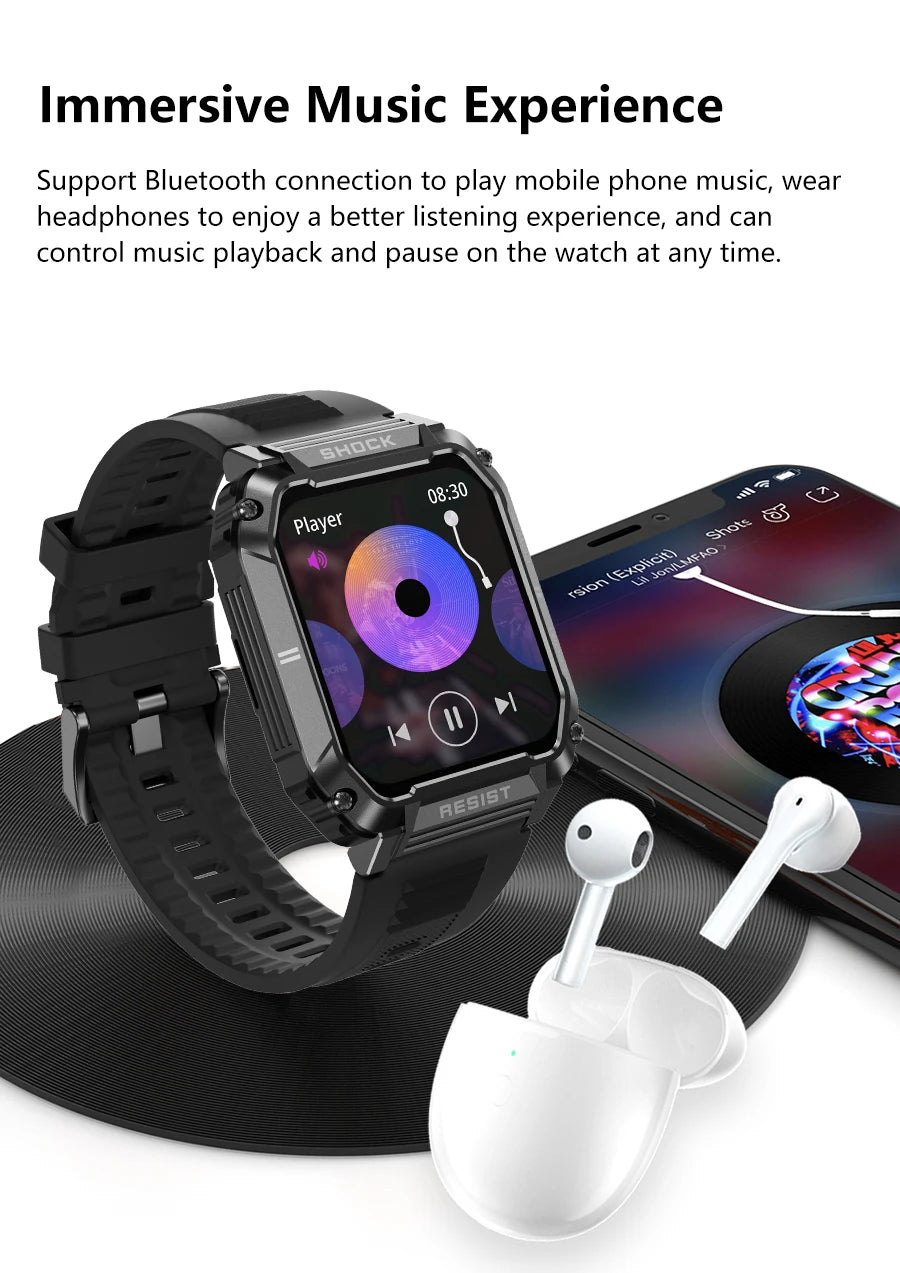 LIGE nowy wytrzymały wojskowy smartwatch z połączeniami Bluetooth dla mężczyzn 1,95" ekran HD 100+ trybów sportowych monitorowanie zdrowia Smartwatch dla Androida i iOS