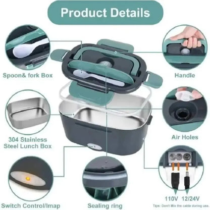 1.5L 60W Portable Electric Lunch Box,Leak Proof Design Car & Home Food Heater – Insulated Heated Lunch Container for Work Travel