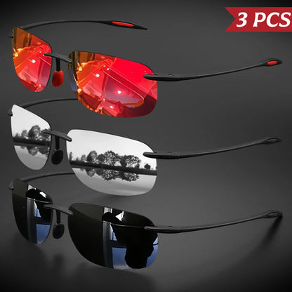 3PCS Ultra Light 11g TR90 Frameless Polarized Sunglasses - Flexible & Comfort Fit, Square Shape for Driving, Fishing, Outdoor