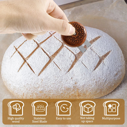 Bread Lame Dough Score Cutting Tools Wooden Scraper French Bakery Lame With 5 Blades Knife Arc Curved Slicer Cutter Bake Tools