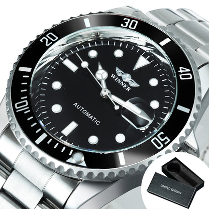 WINNER Classic Mechanical Watches Luxury Brand Business Automatic Watch for Men Rotatable Bezel Luminous Dial Steel Strap Clock