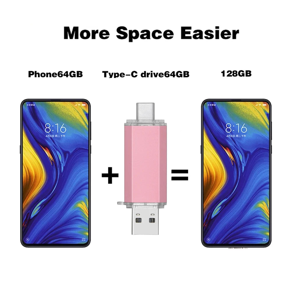 Type C USB 2.0 Flash Drives128GB 2 in1 PenDrive 64GB Multifuncional Memory Stick16GB U Disk16GB Waterproof Flash for Smart Phone