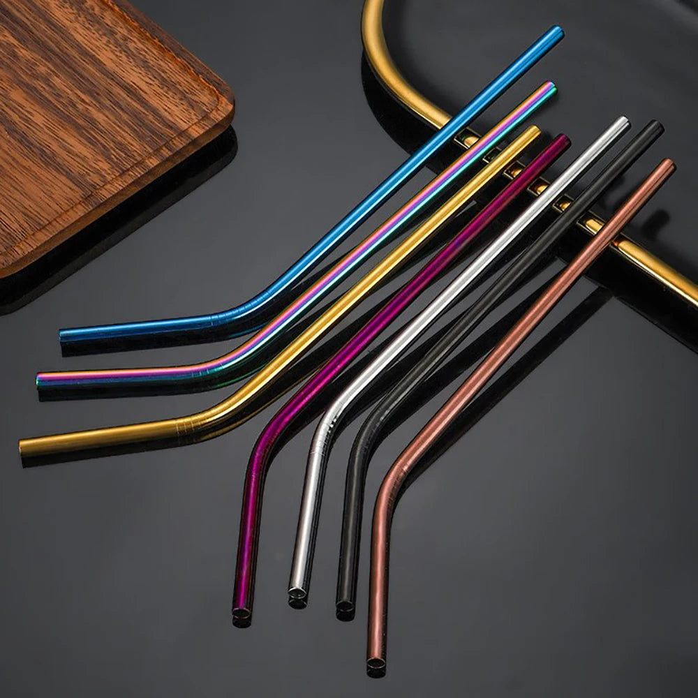 11Pcs Reusable Black Straw Set 304 Stainless Steel Straw Straight Bent Drinking Straw With Cleaning Brush Home Bar Accessory