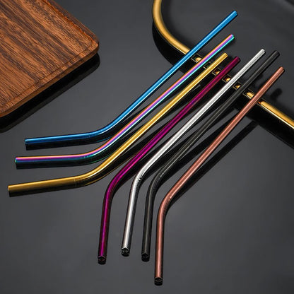 11Pcs Reusable Black Straw Set 304 Stainless Steel Straw Straight Bent Drinking Straw With Cleaning Brush Home Bar Accessory