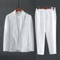 High Quality Men Blazer Jacket and Pants Man Linen Blazer  2 Piece Suit Spring Summer Thin Style Fashion Casual Set Long Sleeve