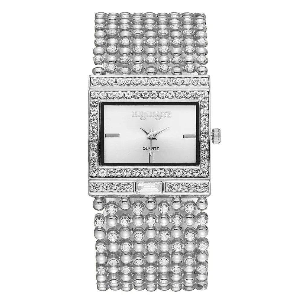 Luxury Simple Square Diamond Encrusted Women's Quartz Watch Gold Skeleton Fashion Women's Clock Gift Dress Wristwatch