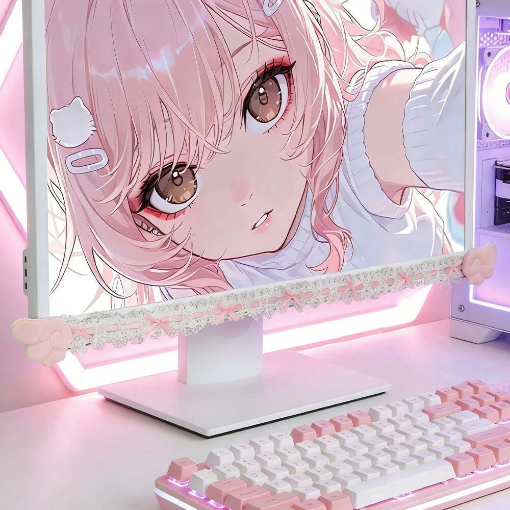 Bow Lace Cute Table Screen Decorative Computer Monitor Decorative Stickers Gaming Room Frame Display Screen Decorative Ornaments