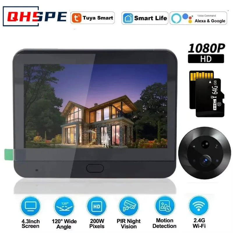 Door Camera Icam365 Peephole camera home wireless phone  4.3 Screen Night PIR wifi wireless Security protection Smart home