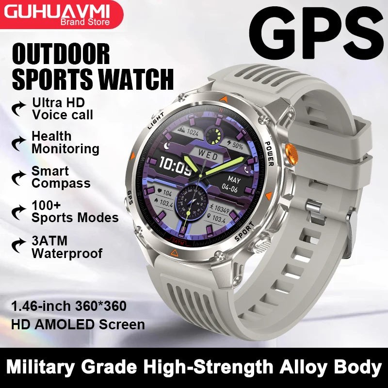 2025 New GPS Map Navigation Smart Watch Men Women Amoled Screen 3ATM Waterproof Sport SmartWatch Compass NFC BT Call Watches Men