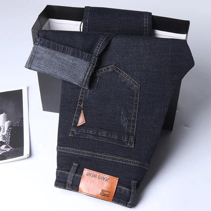 Men Fashion Straight Jeans Men 2025 New Stretch Slim Fit Pants Comfortable Soft Business Denim Trousers Male Brand Clothing