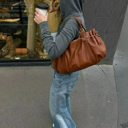 Fashion Large Capacity Boston Bag Designer Women Handbags Luxury Soft Crumpled Pu Leather Shoulder Crossbody Bags Commuter Bag