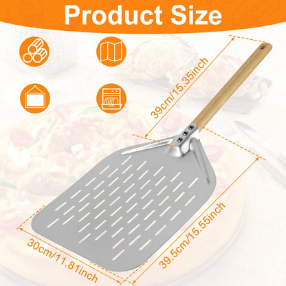 6.5/10/12inch Pizza Shovel Metal Non-Stick Pizza Peel with Wood Handle Cake Lifter Transfer Tray for Homemade Baking Pizza Bread