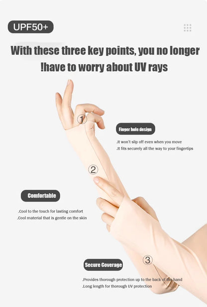 Invisible Sunscreen Seamless Ice Sleeves UPF50+ Cooling Silk Fabric UV Protection Arm Covers For Outdoor Sports Driving