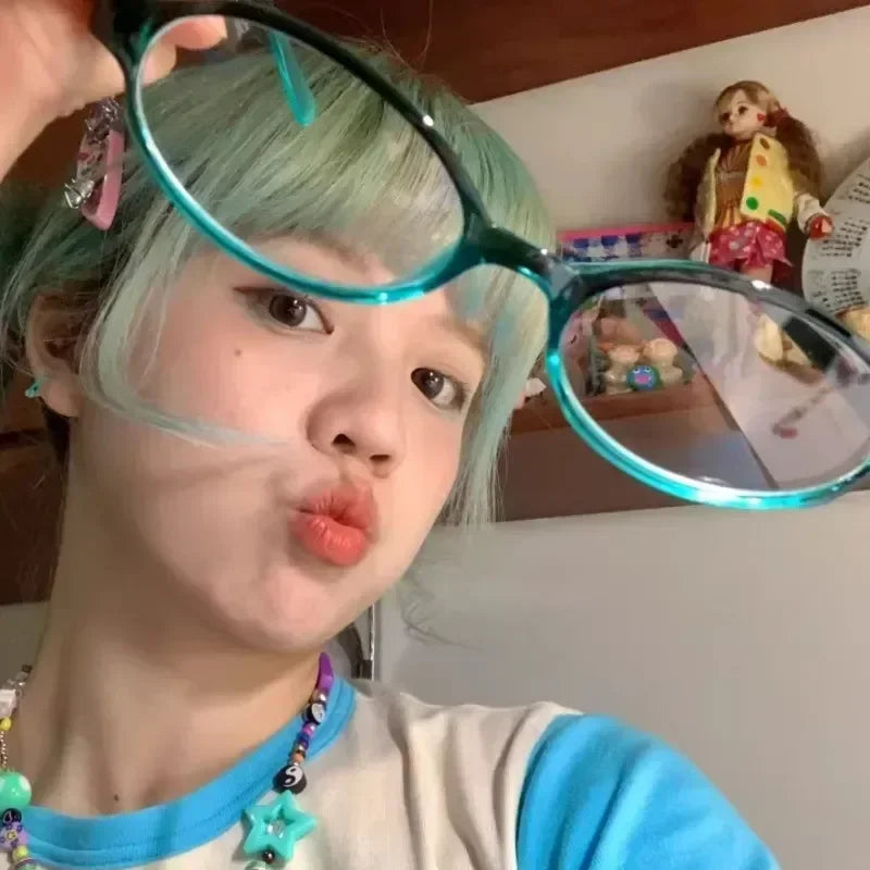 Women Y2K Retro Oval Glasses Small Frame Eyewear Blue Light Blocking Eyeglasses Female Computer Reading Optical Spectacle Óculos