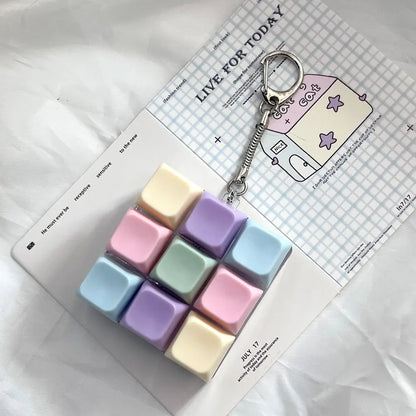 Bright Light 9 Keys Mechanical Axis Keychain Button Keycap Shaft Switch Relief Stress Toy Finger Clicker Key Ring Chain Gift