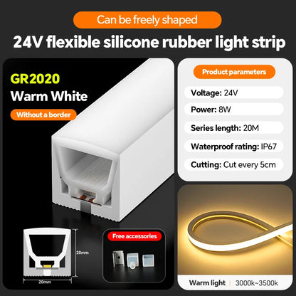 LED flexible silicone light strip embedded 24V waterproof tubing linear lamp concealed installation flexible soft light strip