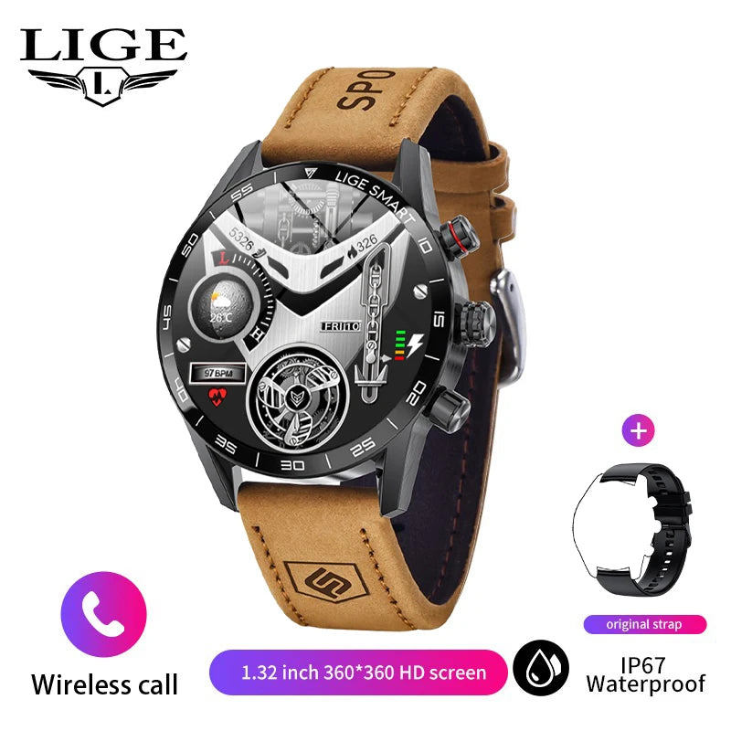 LIGE 2025 New Rugged Military Sports Smart Watch Men 1.39” HD Screen Heart Rate Bluetooth Call Waterproof Outdoor Men SmartWatc