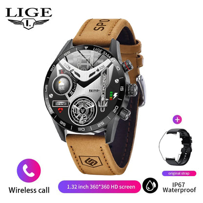 LIGE 2025 New Rugged Military Sports Smart Watch Men 1.39” HD Screen Heart Rate Bluetooth Call Waterproof Outdoor Men SmartWatc