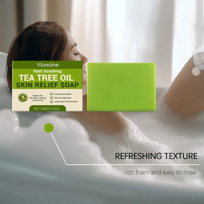 Tea Tree Oil Soap Cleaning Gentle Exfoliating Relieve Itch Moisturizing Dry Skin Smoothing Natural Bath Soap for Body and Face