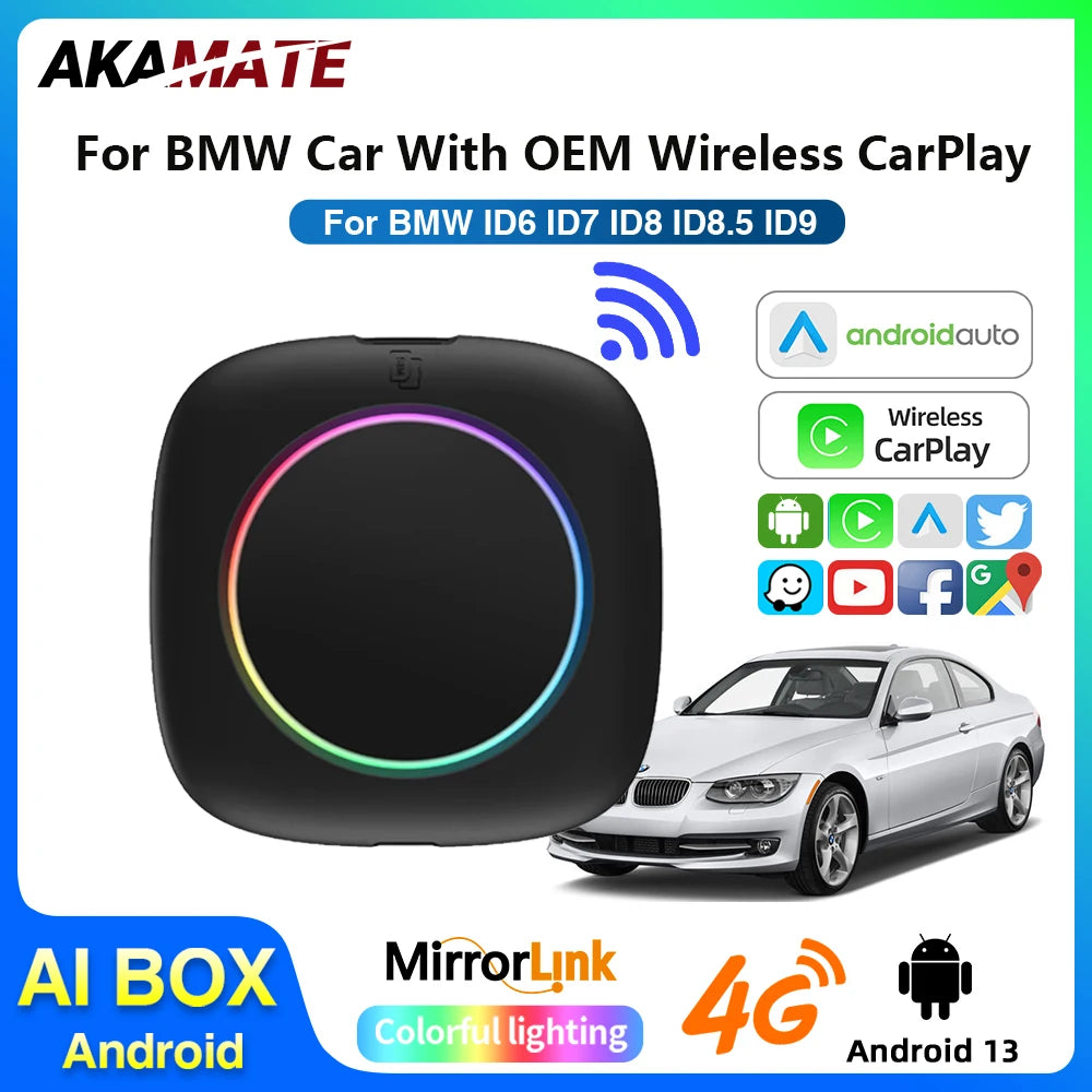 For BMW ID6 ID7 ID8 ID9 Wireless CarPlay AI Box for Wireless CarPlay Android Auto Intelligent Android 13 System 4+64GB 8+256GB