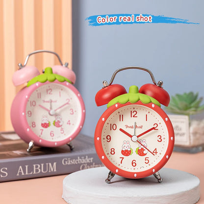 Strawberry children's alarm clock, quiet operation time, children's favorite desk clock, with night light function,