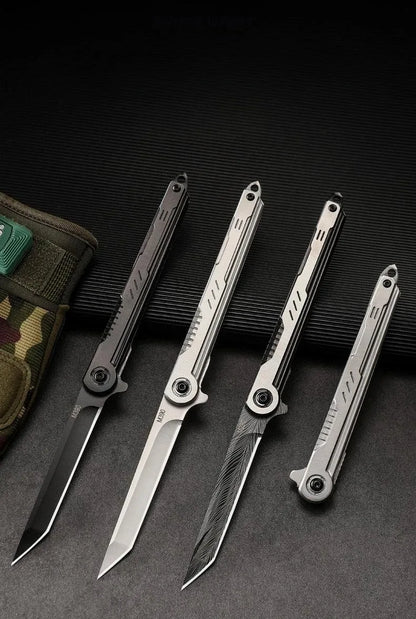 M390 Steel Feather Pattern Folding Knife Outdoor Camping Pocket Knife Portable Fruit Knife High Hardness Folding Knife