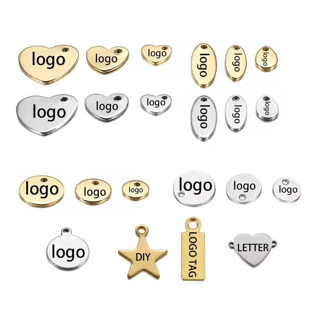 50-200pcs Custom Pendant Laser Engrave Name LOGO Stainless Steel Personalized Necklace Extend Chain Tail Tag Jewelry Charm